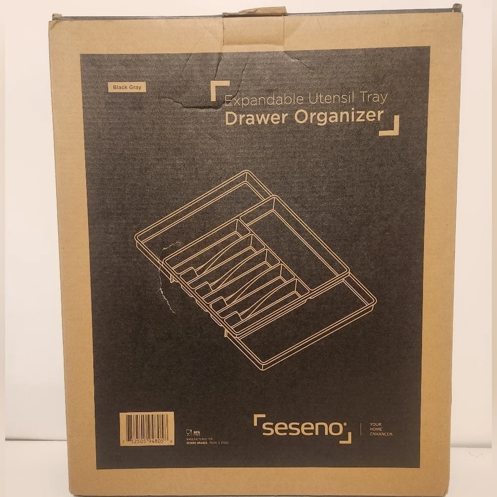 Brand New Seseno Black Expandable Utensil Tray Drawer Organizer